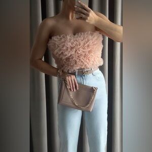 Zara Pale Pink Strapless Top with Tulle